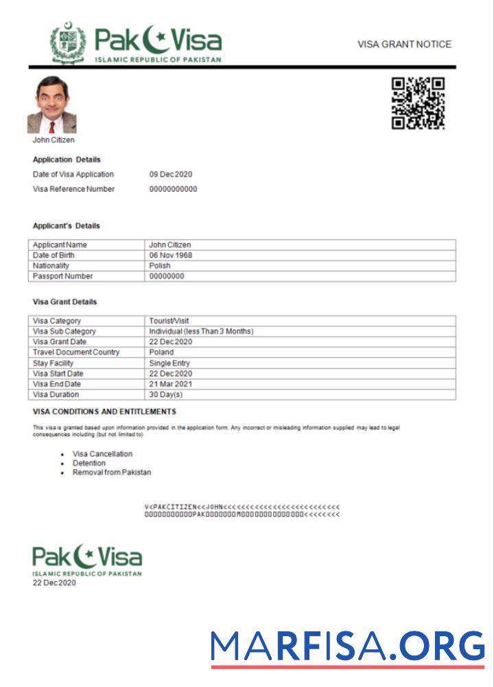 Downloadable Pakistan e visa in Word and Pdf template